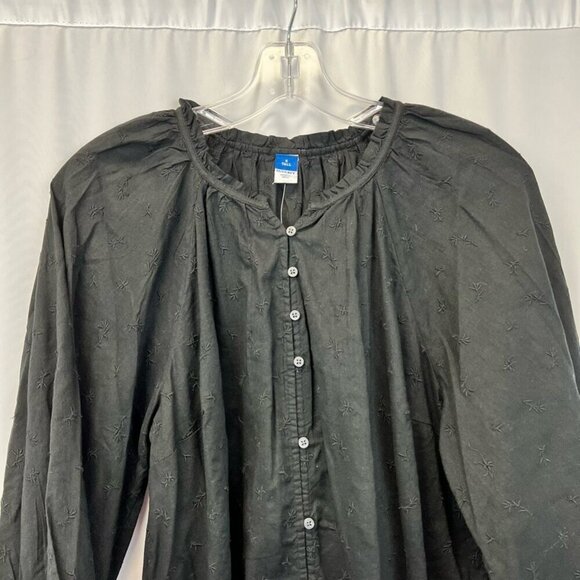 Old Navy Button Up Shift Dress Black Ruffle Jewel Neck 3/4 Sleeve S Tall New - Picture 7 of 12